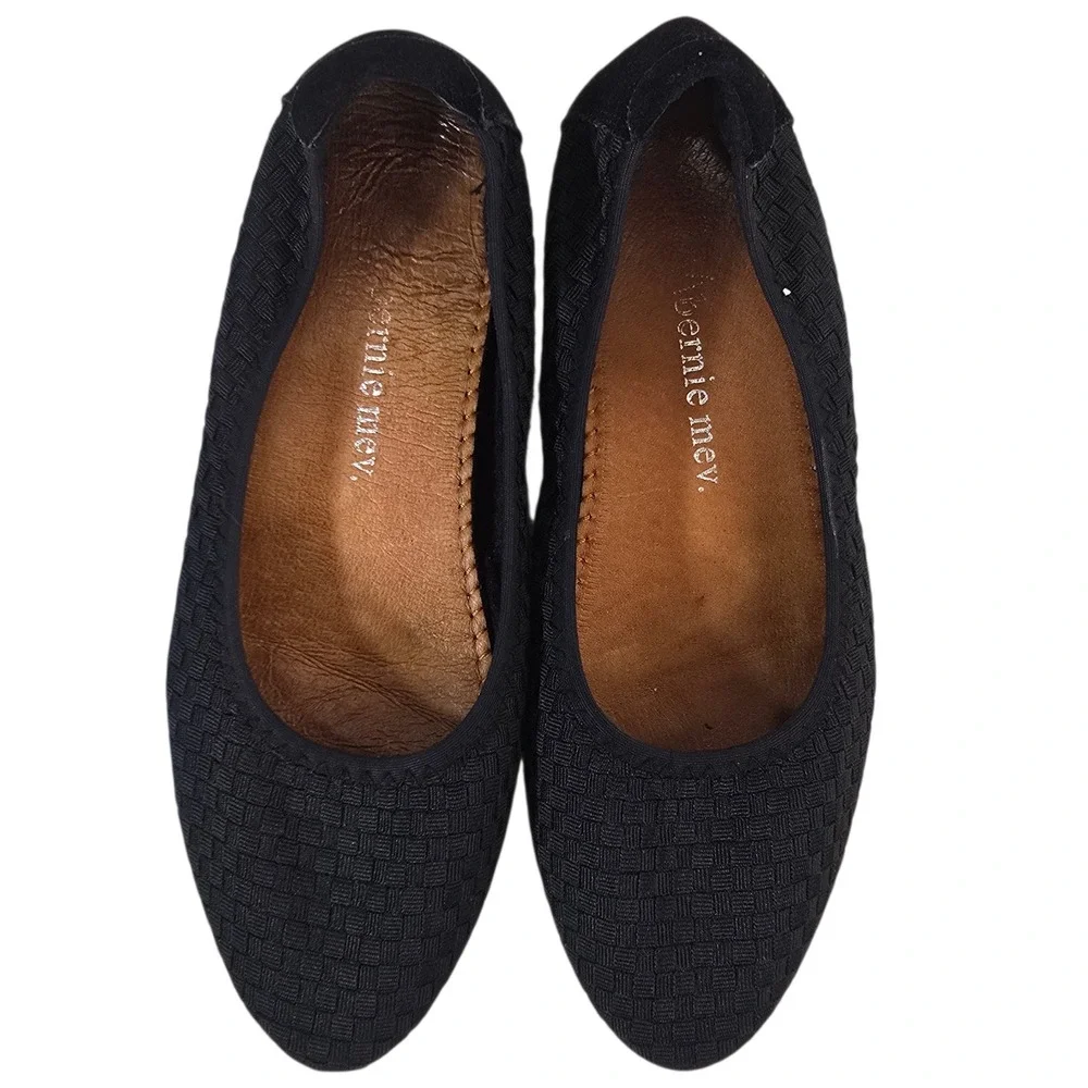 Bernie Mev Ballet Flats‎ Womens 38 Black Woven Elastic Pointed Toe Classic Comfy